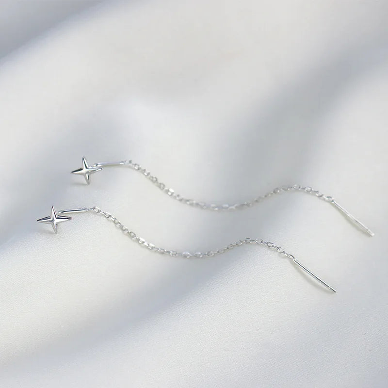 Sterling Silver Star Drop Earrings β Elegant Tassel Chain Design