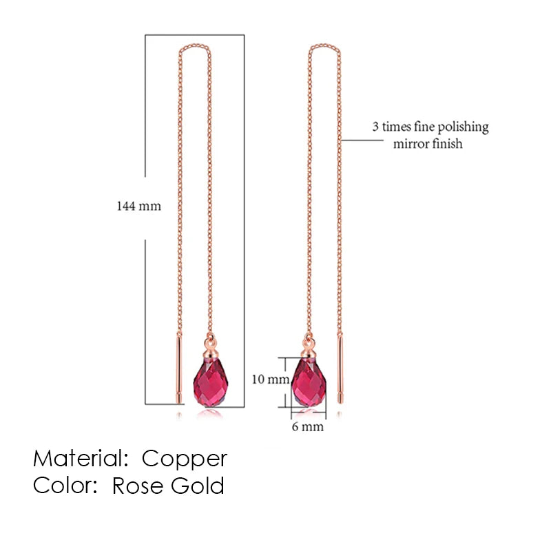 Sparkling Rose Gold Ear Threaders – Elegant Long Dangle Crystal