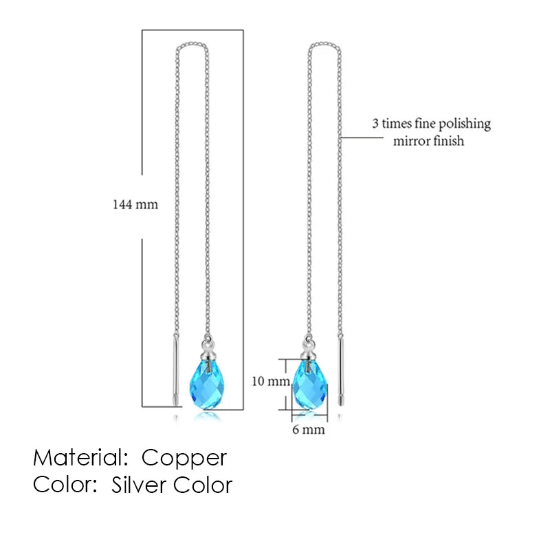 Sparkling Rose Gold Ear Threaders – Elegant Long Dangle Crystal