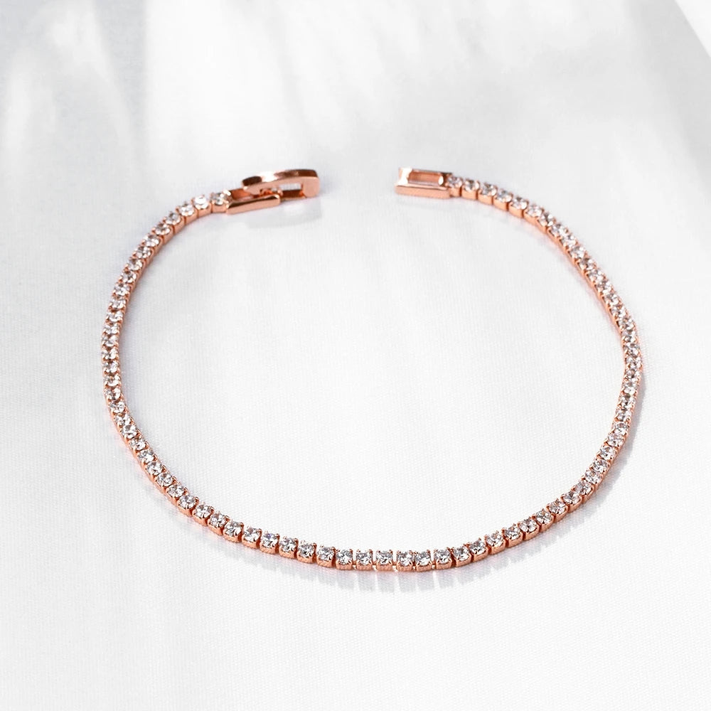 Rose Gold 925 Sterling Silver Tennis Bracelet – Dainty 2mm Zirconia