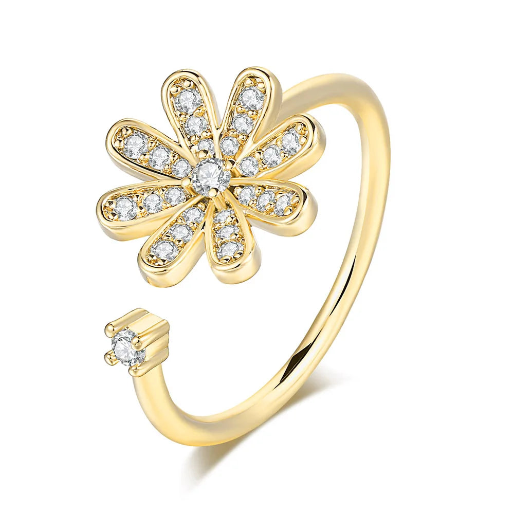 Chic Flower Finger Ring β Rose Gold Tone with Sparkling Gem
