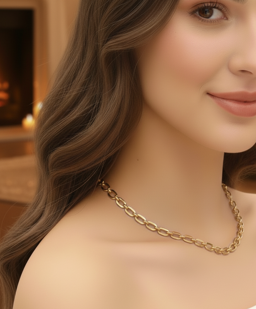 Mariner Luxe Necklace – Chunky Oval Link Gold Tone Chains & Bracelet