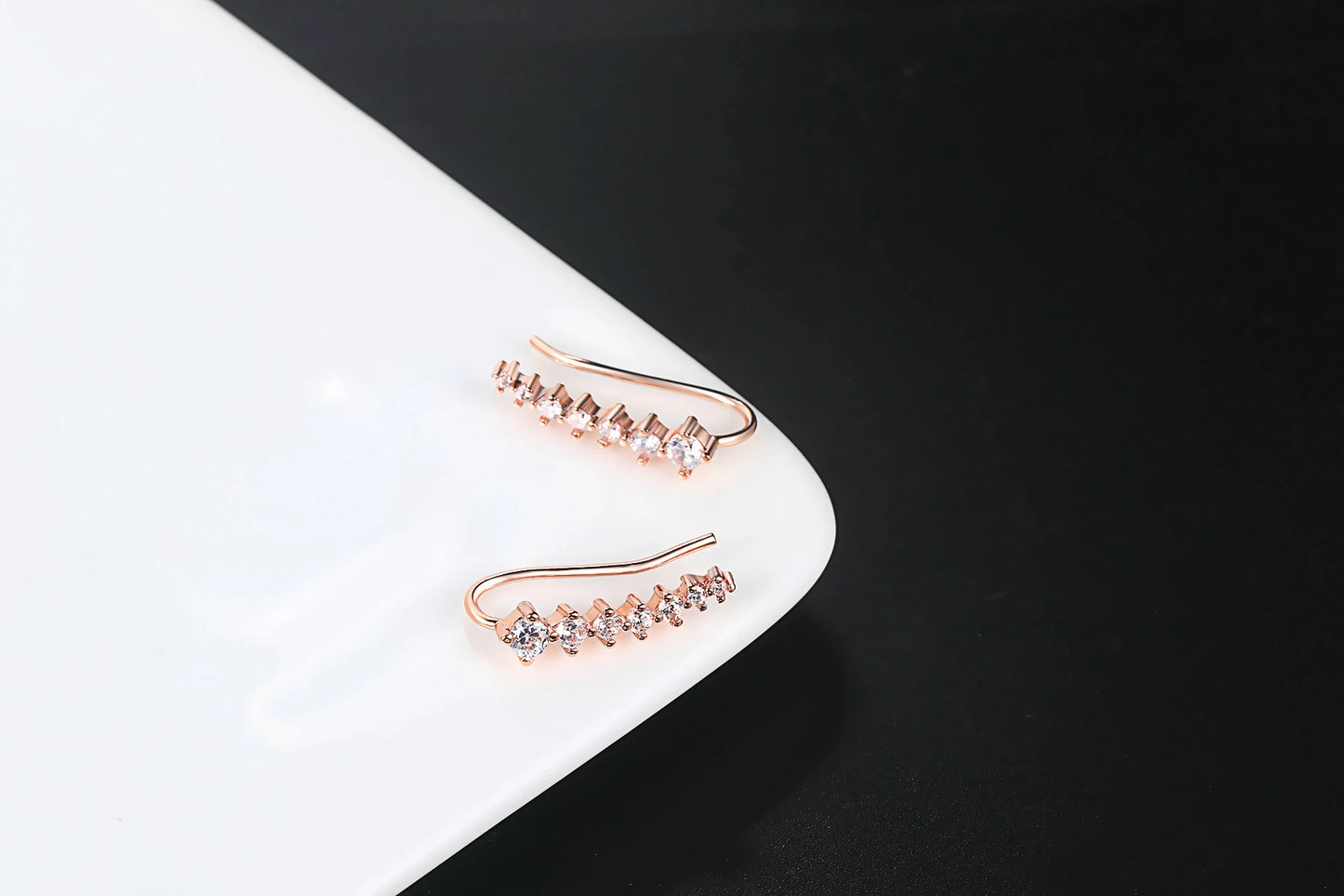 Elegant Climbing Crystal Ear Cuffs – Rose Gold Zirconia Hook Earrings