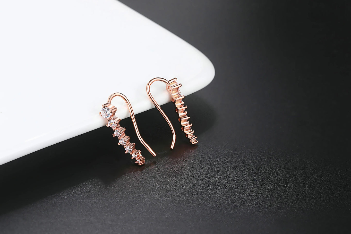 Elegant Climbing Crystal Ear Cuffs – Rose Gold Zirconia Hook Earrings