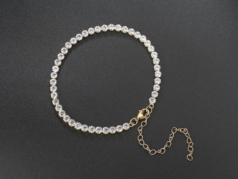 Iced Out 4MM Zircon Tennis Anklet – Dazzling Foot Chain Bracelet