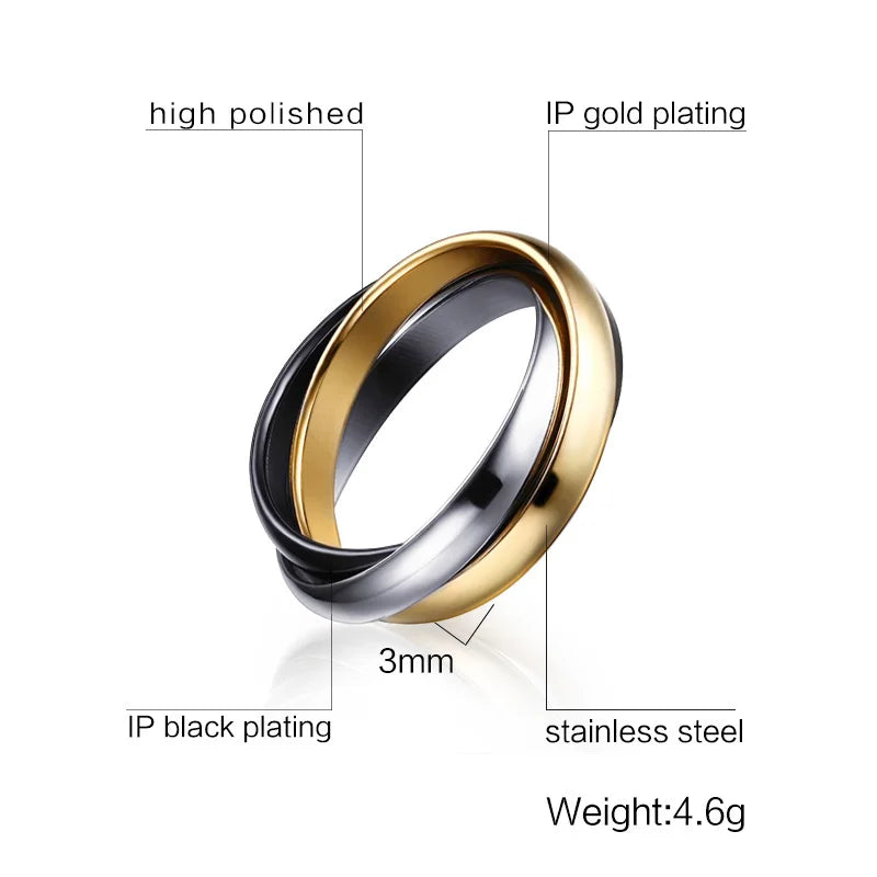 The Trinity Band – Interlocked Stainless Steel Triple Ring