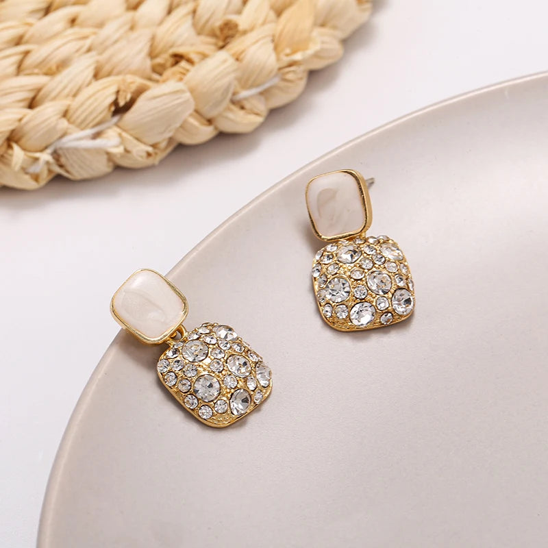 Unique Vintage Shiny Crystal Geometric Earrings