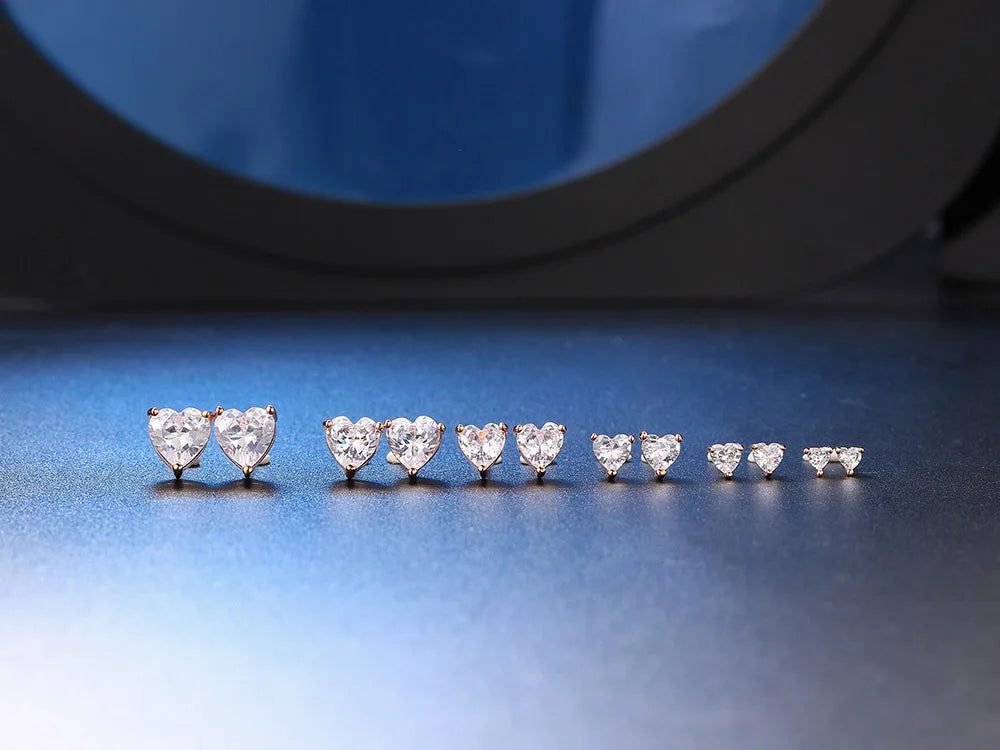 Luxe Heart Zircon Earrings – Dazzling Crystal Studs in Multiple Sizes