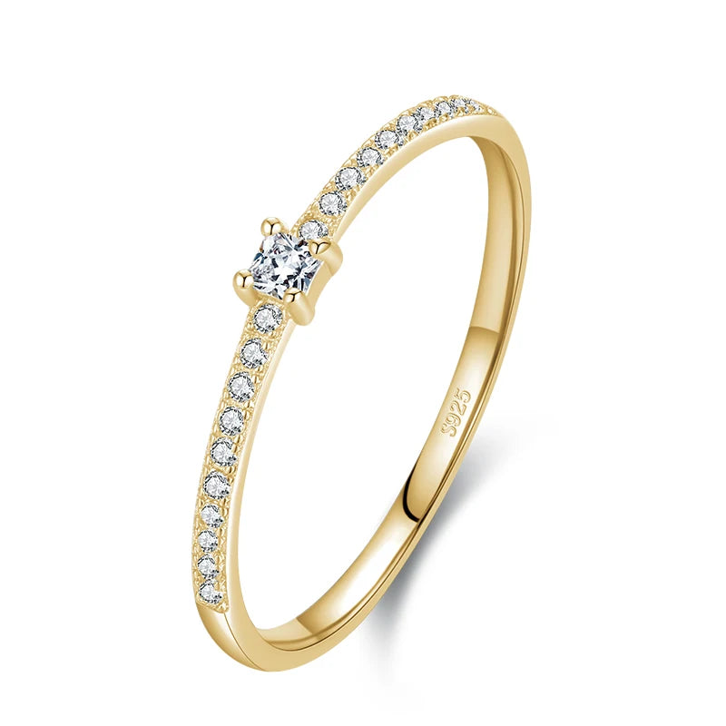 Lumière Square – 925 Silver Gold-Tone Ring with Brilliant Cut Zirconia