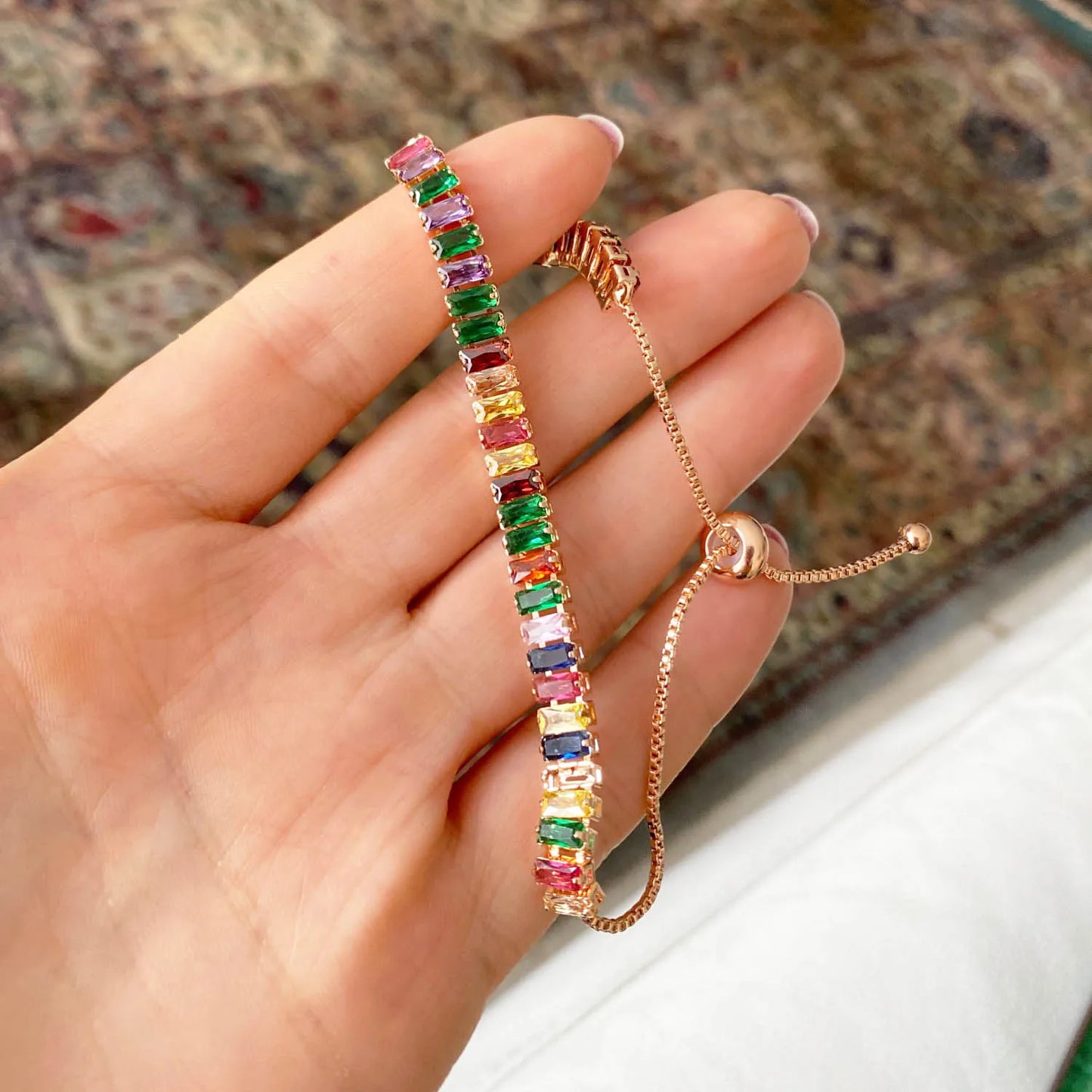 Adjustable Multicolor Tennis Bracelet – Rainbow Zircon Charm