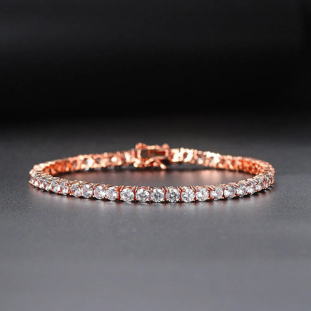 Elite Shine Tennis Bracelet – Precision-Cut CZ, Sleek 1-Row Design, Double Buckle