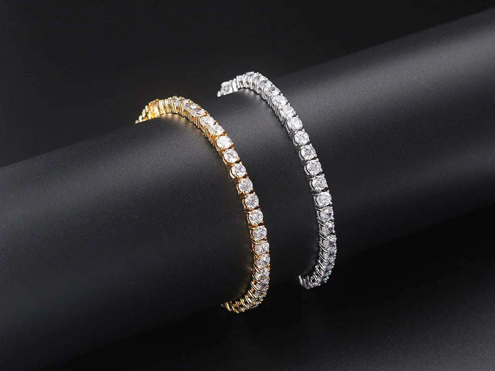 Elite Shine Tennis Bracelet – Precision-Cut CZ, Sleek 1-Row Design, Double Buckle