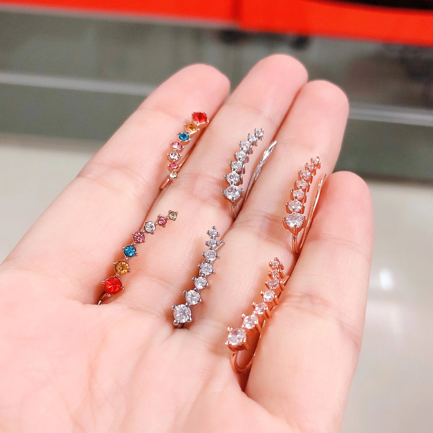 Elegant Climbing Crystal Ear Cuffs – Rose Gold Zirconia Hook Earrings