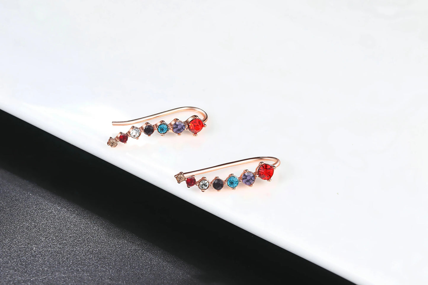 Elegant Climbing Crystal Ear Cuffs – Rose Gold Zirconia Hook Earrings