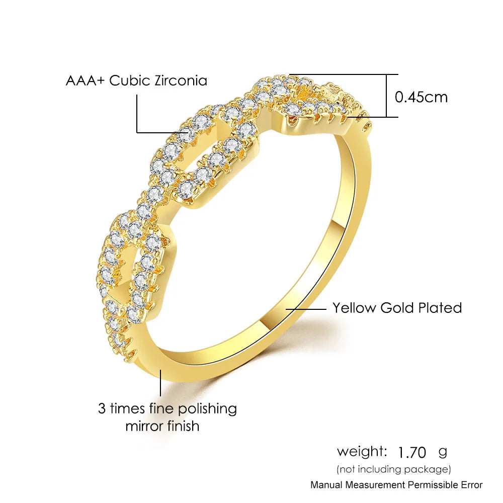 Iced Out Cuban Chain Link Ring – Stacking Gold Color Zircon Ring