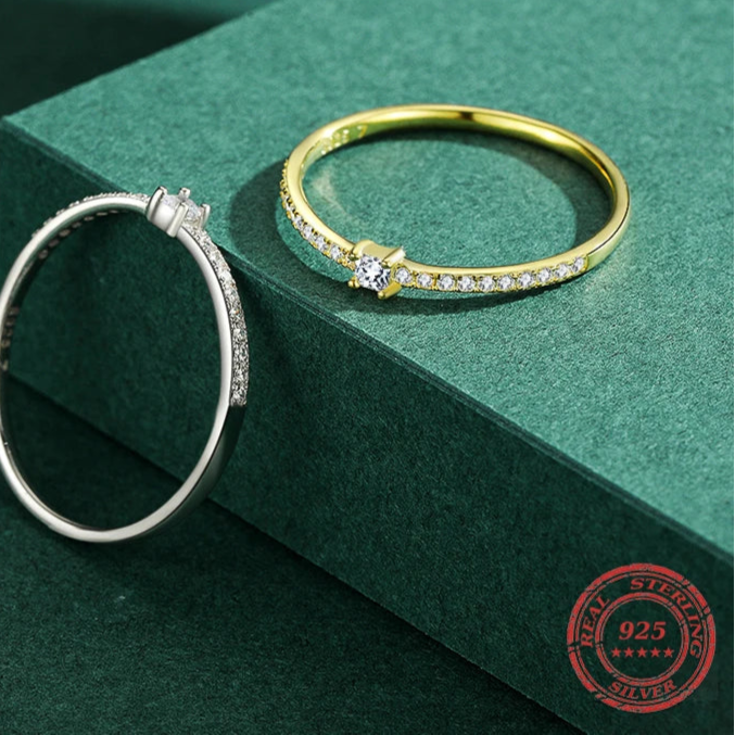 Lumière Square – 925 Silver Gold-Tone Ring with Brilliant Cut Zirconia