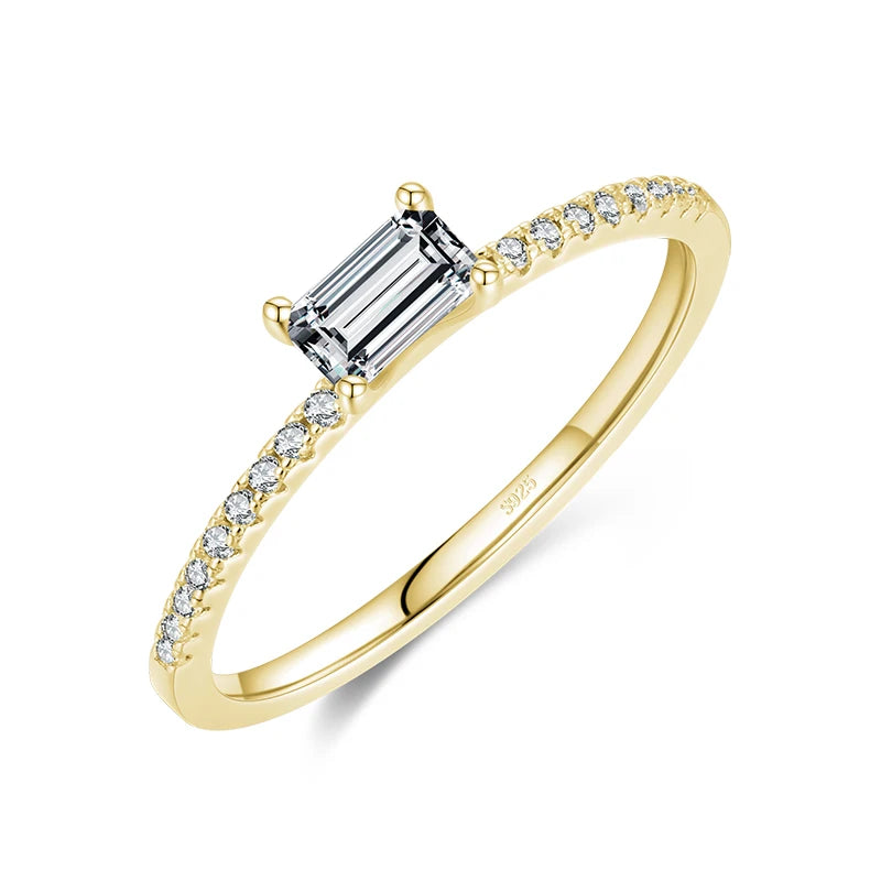 Lumière Square – 925 Silver Gold-Tone Ring with Brilliant Cut Zirconia
