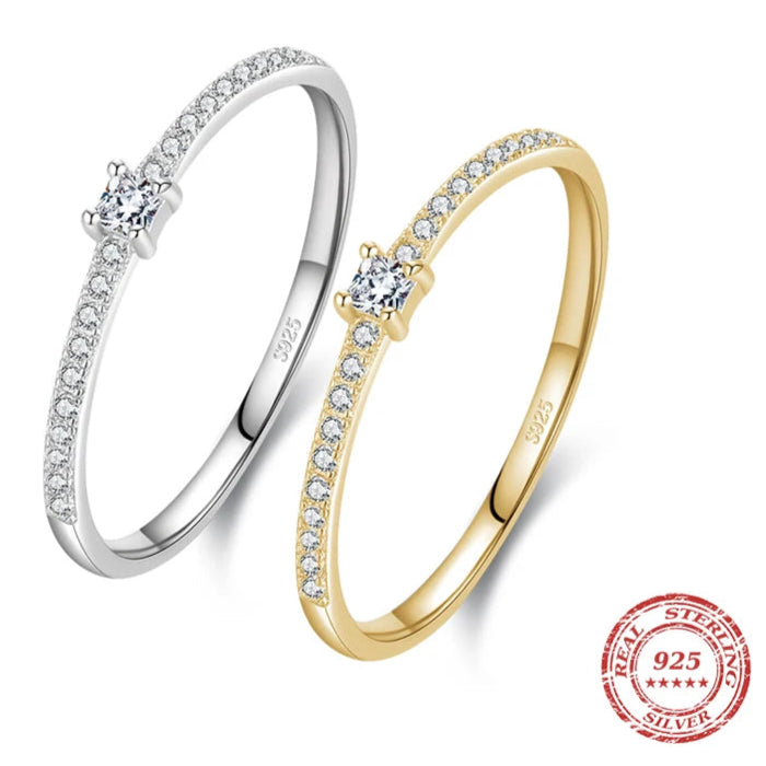Lumière Square – 925 Silver Gold-Tone Ring with Brilliant Cut Zirconia