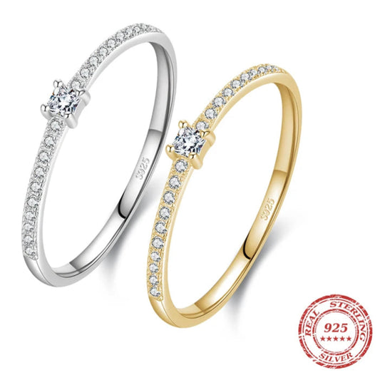 Lumière Square – 925 Silver Gold-Tone Ring with Brilliant Cut Zirconia
