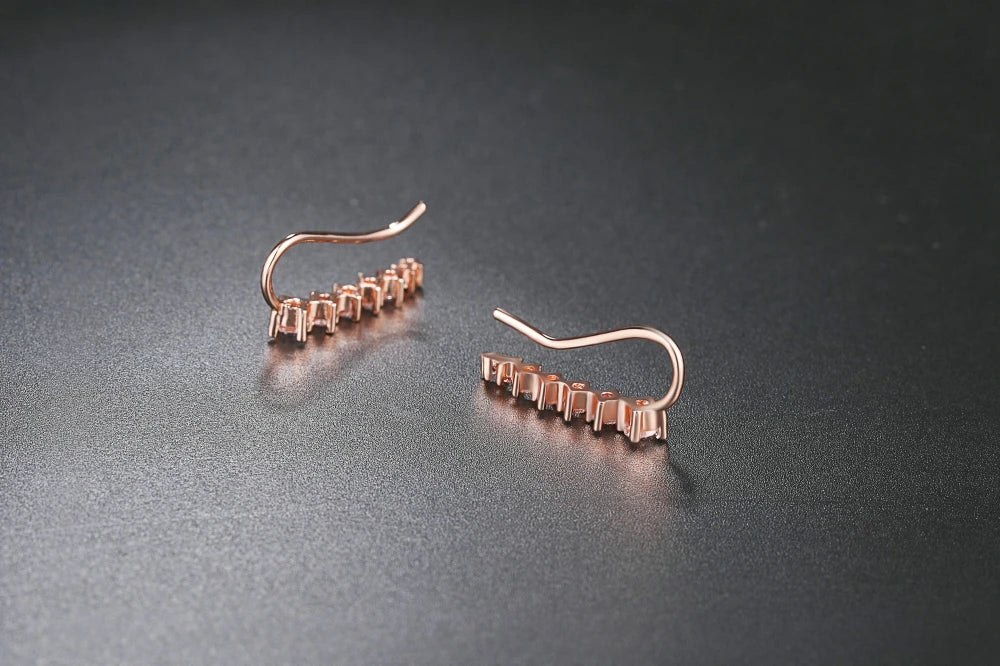 Elegant Climbing Crystal Ear Cuffs – Rose Gold Zirconia Hook Earrings