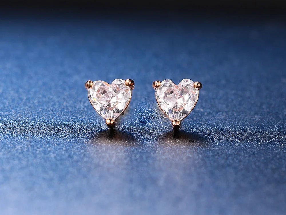 Luxe Heart Zircon Earrings – Dazzling Crystal Studs in Multiple Sizes