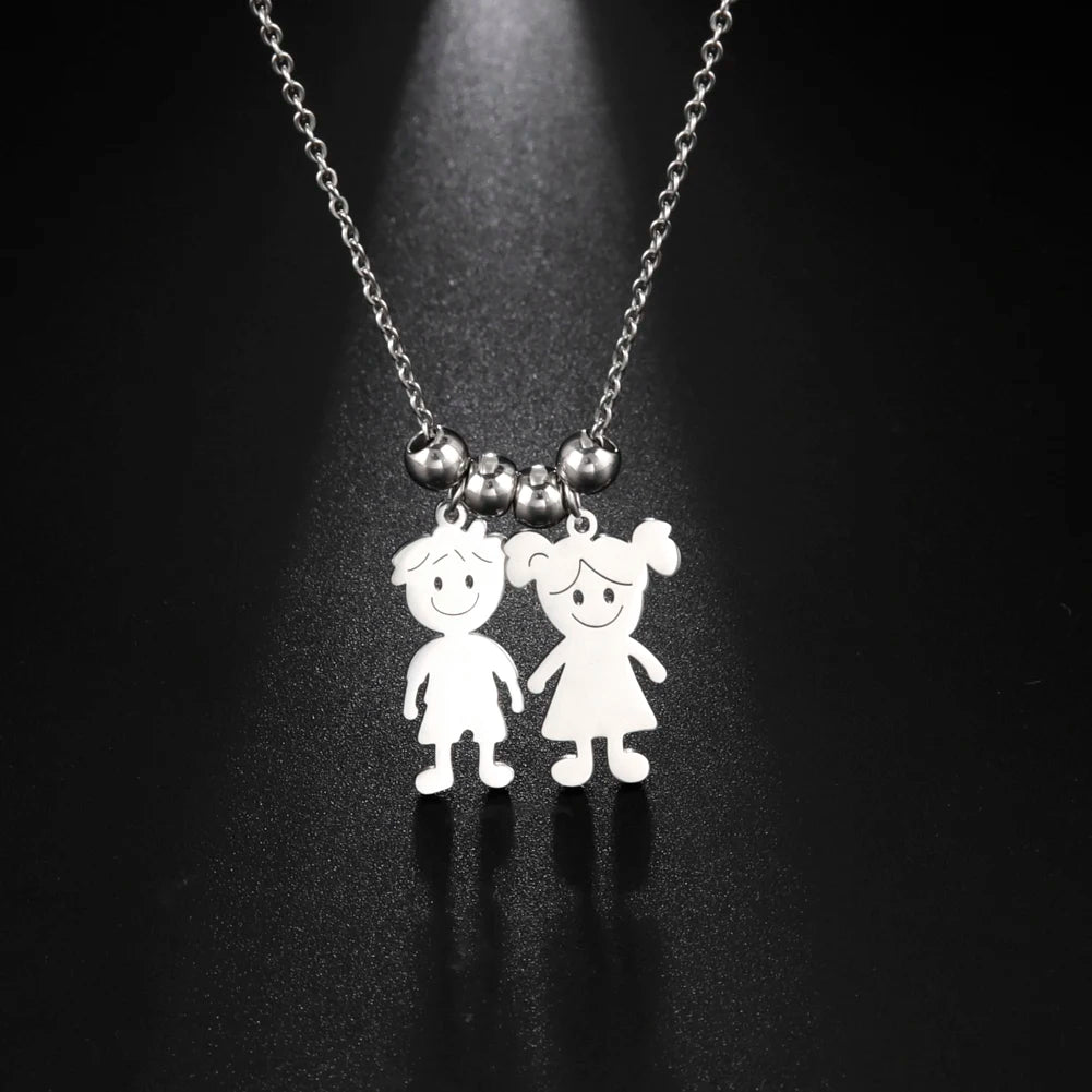 Custom Boy & Girl Name Necklace – Personalized Pendant in Polished Stainless Steel