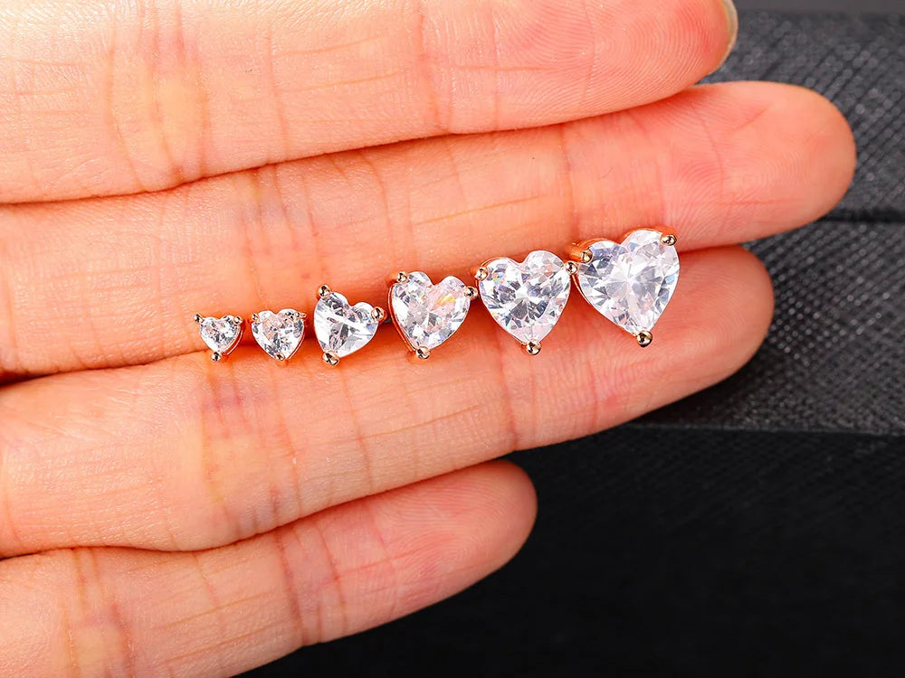 Luxe Heart Zircon Earrings – Dazzling Crystal Studs in Multiple Sizes