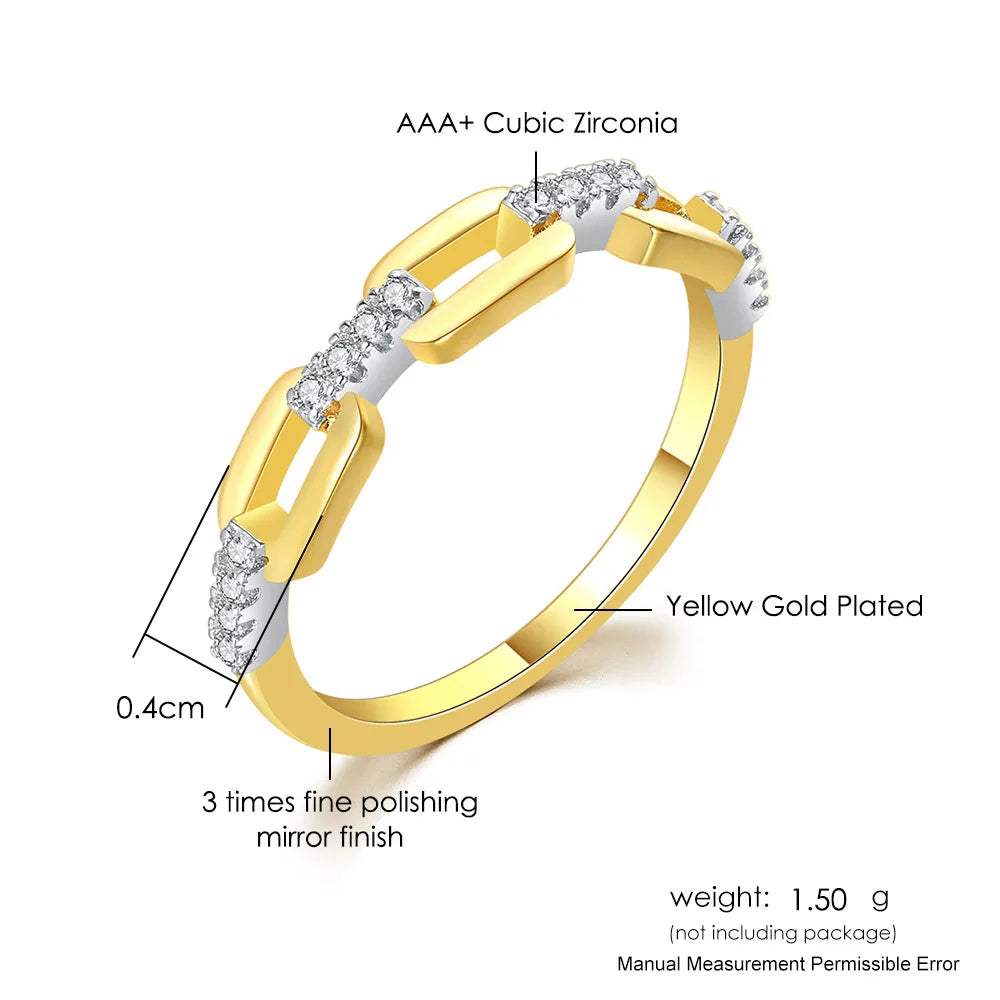Iced Out Cuban Chain Link Ring – Stacking Gold Color Zircon Ring