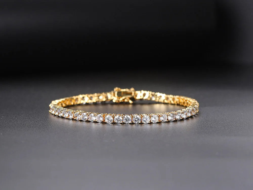 Elite Shine Tennis Bracelet – Precision-Cut CZ, Sleek 1-Row Design, Double Buckle