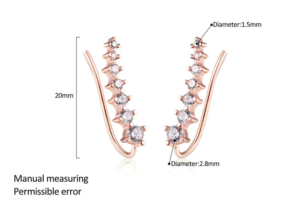 Elegant Climbing Crystal Ear Cuffs – Rose Gold Zirconia Hook Earrings