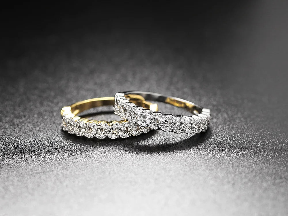 Iced Out Cuban Chain Link Ring – Stacking Gold Color Zircon Ring