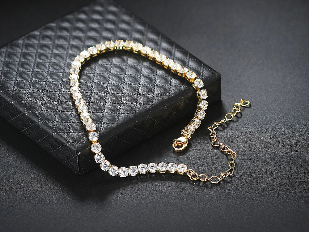Iced Out 4MM Zircon Tennis Anklet – Dazzling Foot Chain Bracelet