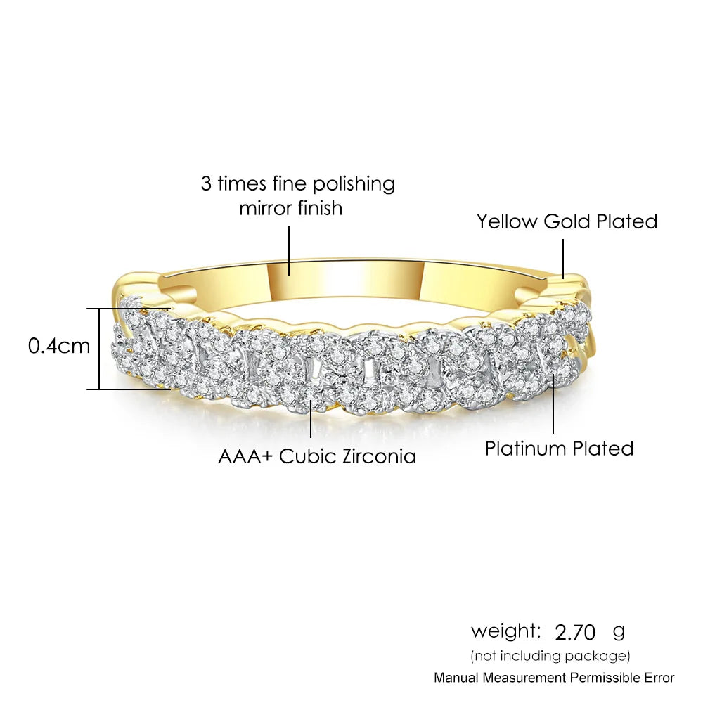 Iced Out Cuban Chain Link Ring – Stacking Gold Color Zircon Ring