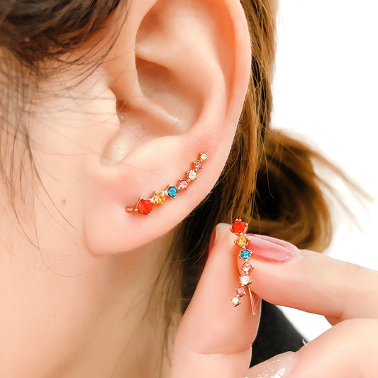 Elegant Climbing Crystal Ear Cuffs – Rose Gold Zirconia Hook Earrings