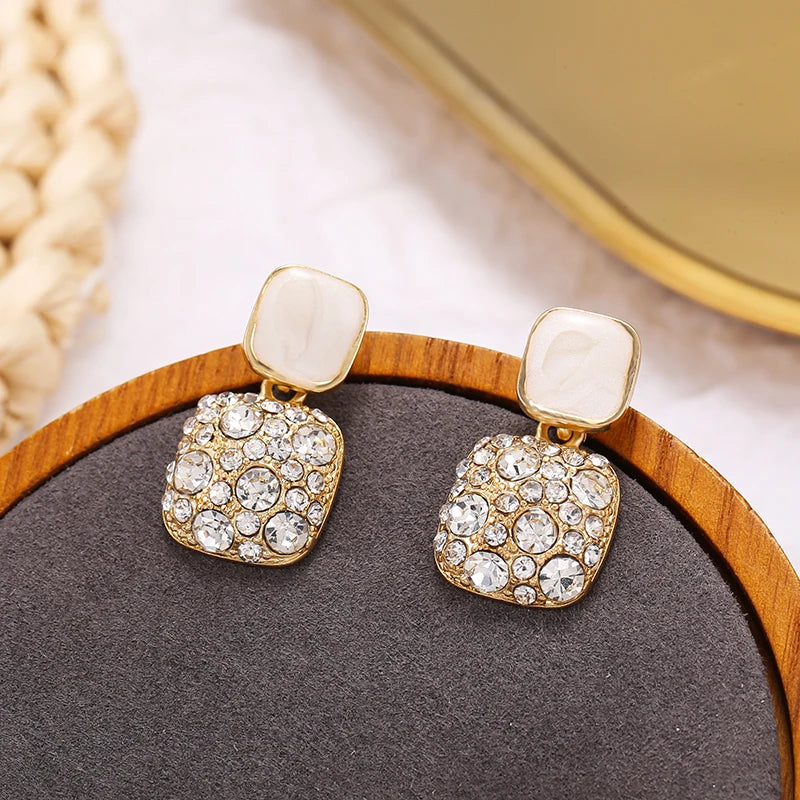 Unique Vintage Shiny Crystal Geometric Earrings
