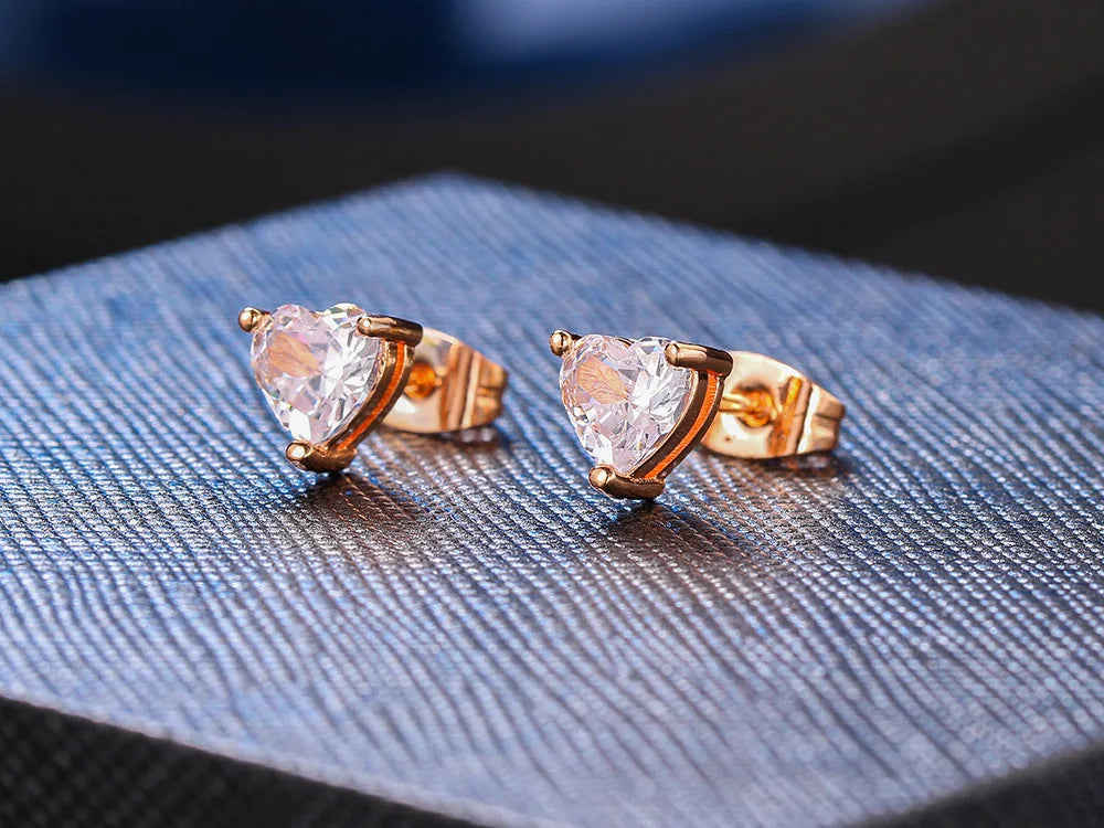Luxe Heart Zircon Earrings – Dazzling Crystal Studs in Multiple Sizes