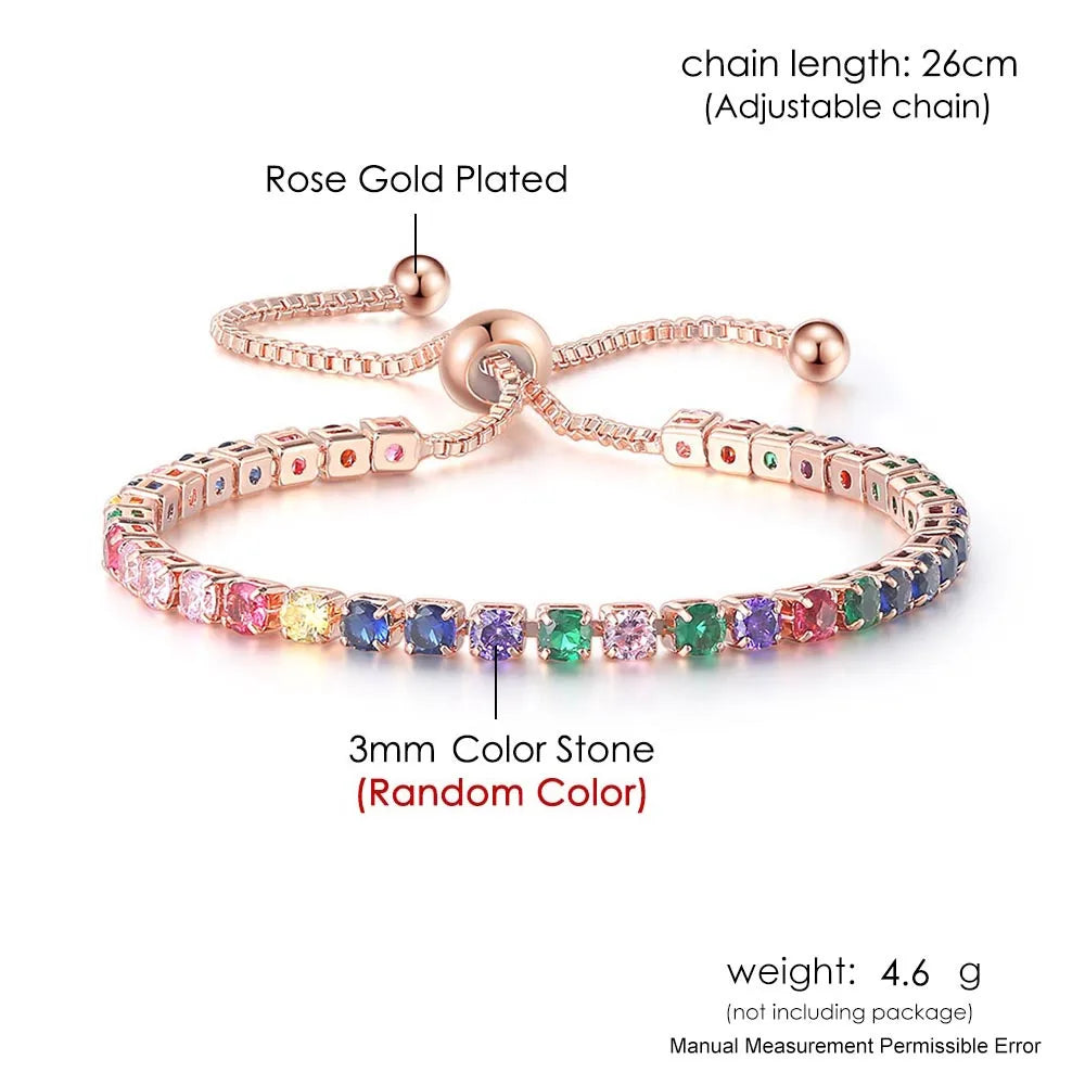 Adjustable Multicolor Tennis Bracelet – Rainbow Zircon Charm