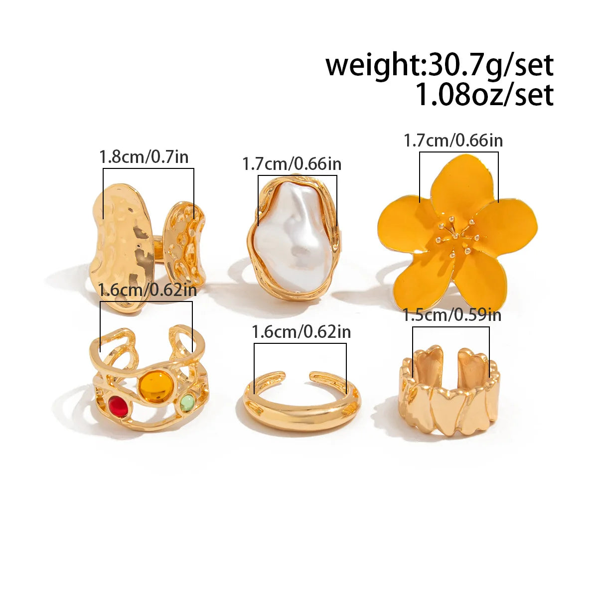 Vintage Baroque Pearl & Flower Ring Set – Gold & Silver Geometric Knuckle and Joint Rings