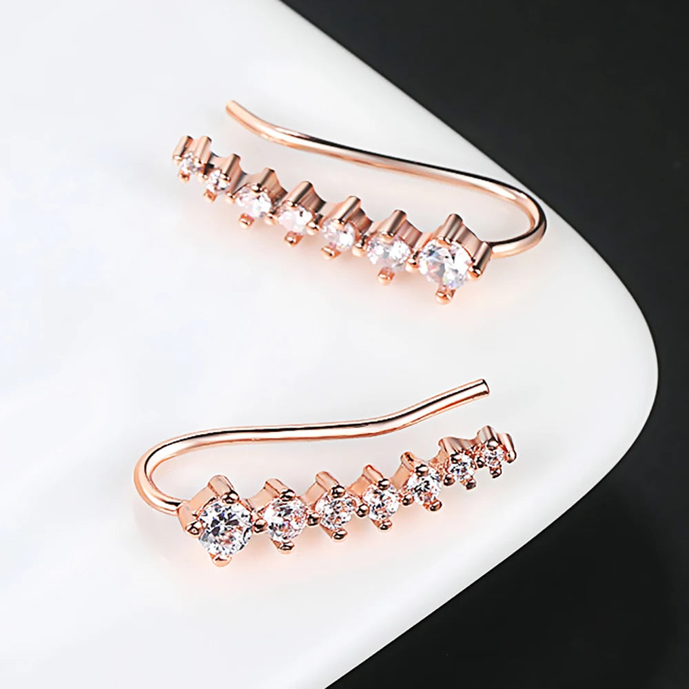 Elegant Climbing Crystal Ear Cuffs – Rose Gold Zirconia Hook Earrings