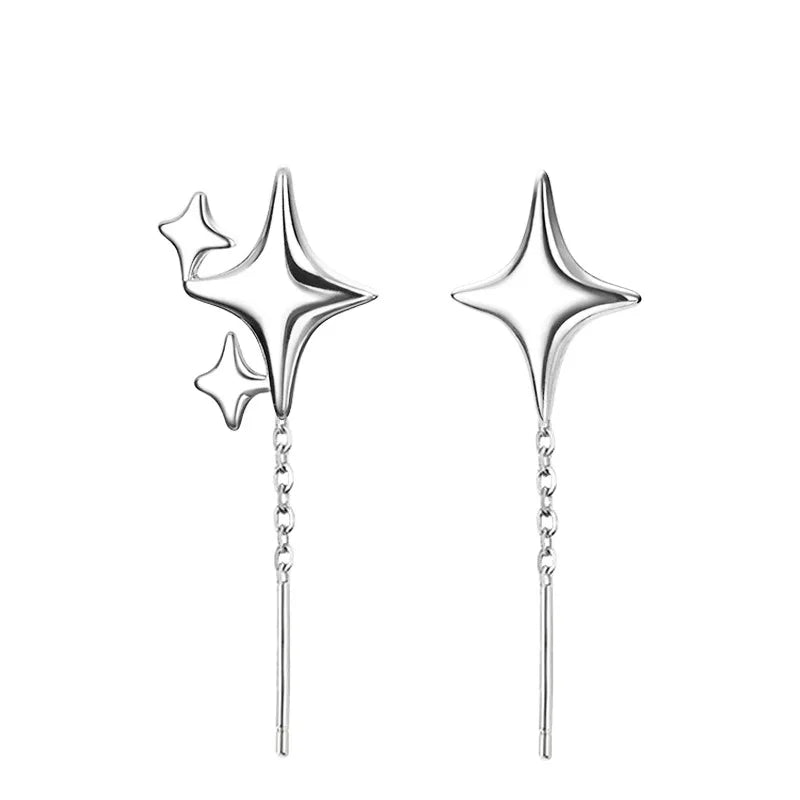 Sterling Silver Star Drop Earrings – Elegant Tassel Chain Design