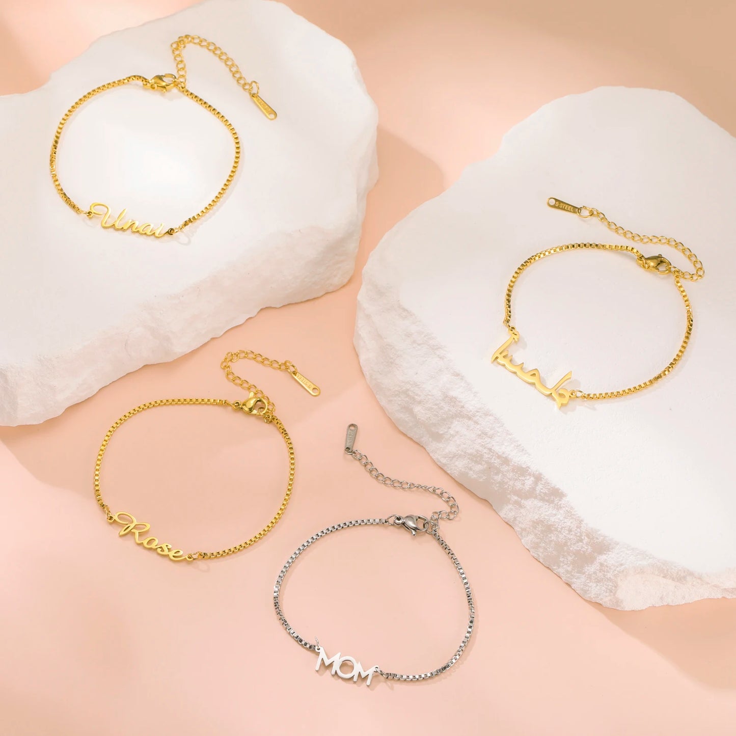 Luxury Personalized Name Bracelet – Custom Stainless Steel with Elegant Letter Charms