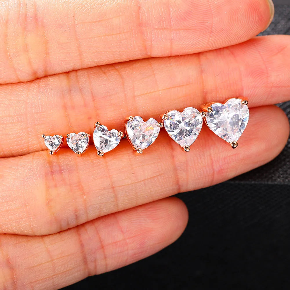 Luxe Heart Zircon Earrings – Dazzling Crystal Studs in Multiple Sizes