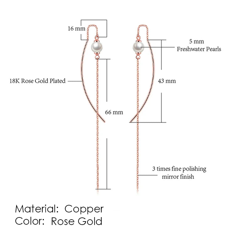 Sparkling Rose Gold Ear Threaders – Elegant Long Dangle Crystal