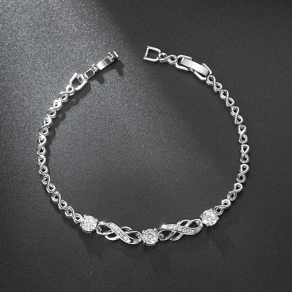 Fine Jewelry Wave Bracelet – Luxury Silver Color Cubic Zirconia Accessory