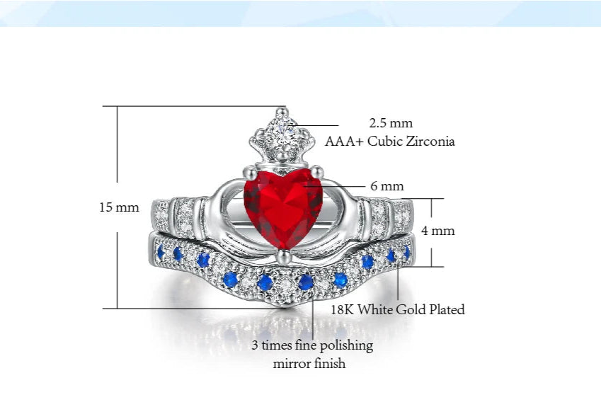 Luxury Crown & Heart Ring – Silver Color CZ Crystal Jewelry
