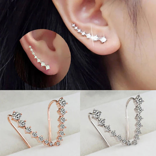 Zircon Climbing Ear Cuff Earrings – Long Dipper Clip-On Fashion