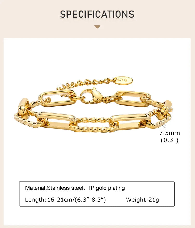 18K Gold Veyra Twist Bracelet – Chunky Adjustable Gold Stainless Steel Chain