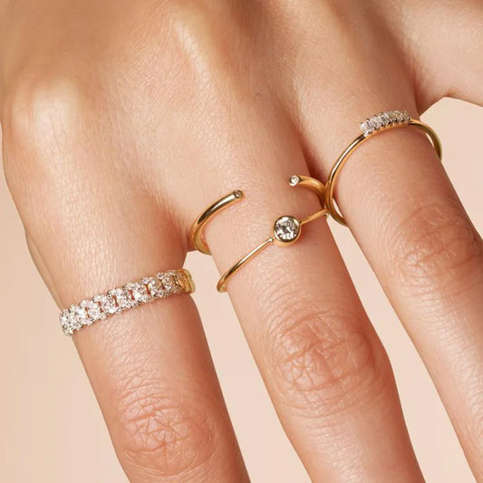 Iced Out Cuban Chain Link Ring – Stacking Gold Color Zircon Ring