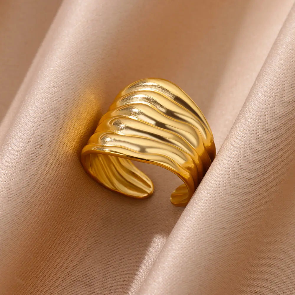 Chunky Gold Stainless Steel Open Ring – Irregular Geometric Statement