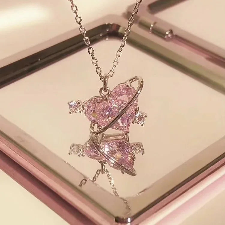 Elegant Heart Zircon Pendant Necklace – Multilayer Clavicle Chain with Magnetic Clasp